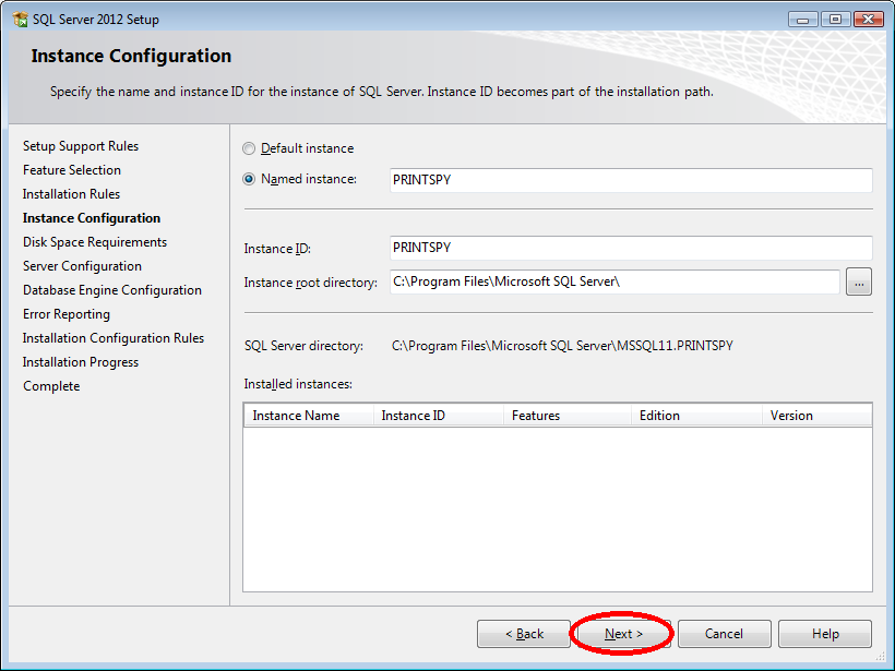 Configuração da instância do SQL Server Express 2012