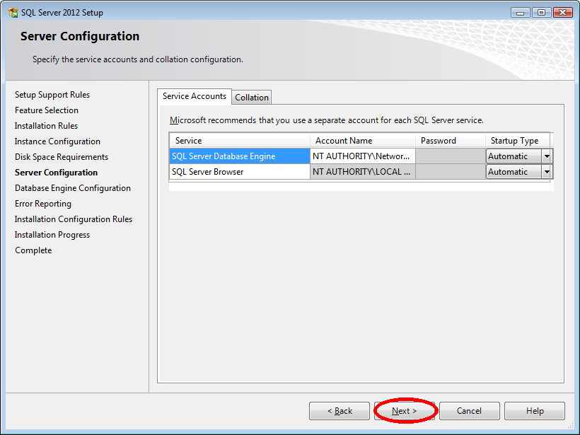 Configuração do servidor do SQL Server Express 2012